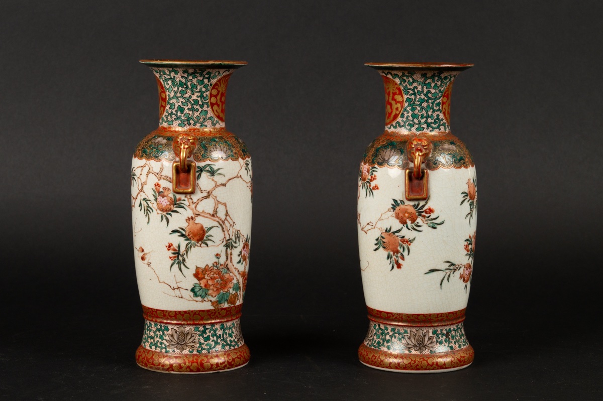 Pair Of Vases With Phoenixes, Signed, Kutani, Japan, Meiji Period (1868-1912). -photo-2