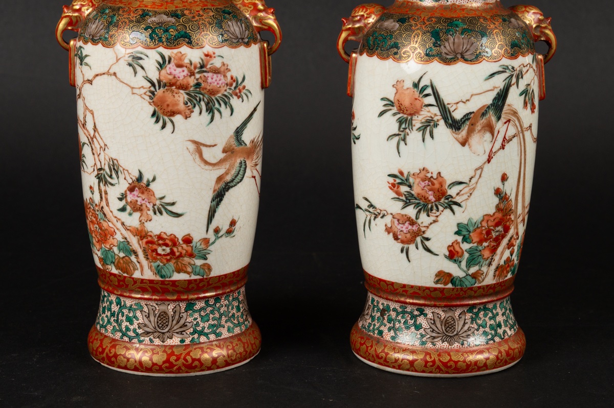Pair Of Vases With Phoenixes, Signed, Kutani, Japan, Meiji Period (1868-1912). -photo-2
