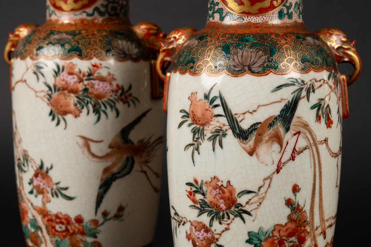 Pair Of Vases With Phoenixes, Signed, Kutani, Japan, Meiji Period (1868-1912). -photo-4