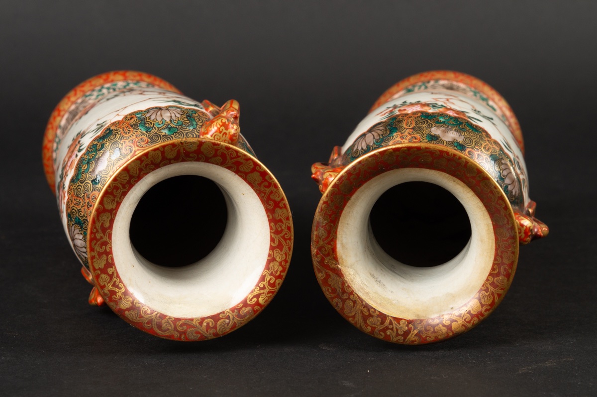 Pair Of Vases With Phoenixes, Signed, Kutani, Japan, Meiji Period (1868-1912). -photo-6