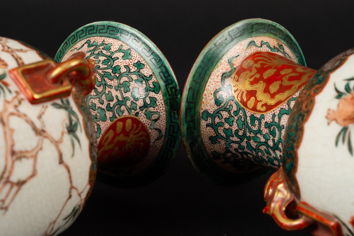 Pair Of Vases With Phoenixes, Signed, Kutani, Japan, Meiji Period (1868-1912). -photo-8