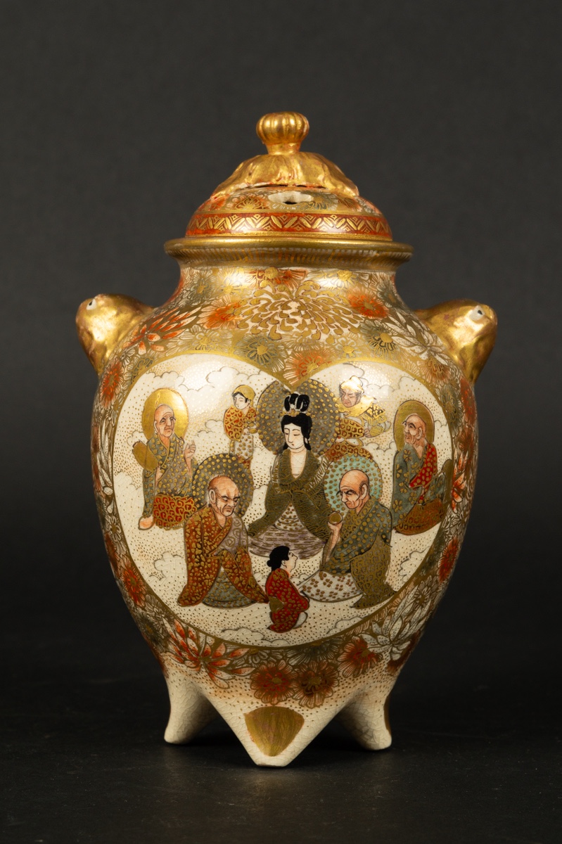 Incense Burner With Figures, Signed, Satsuma, Japan, Meiji Period (1868-1912).