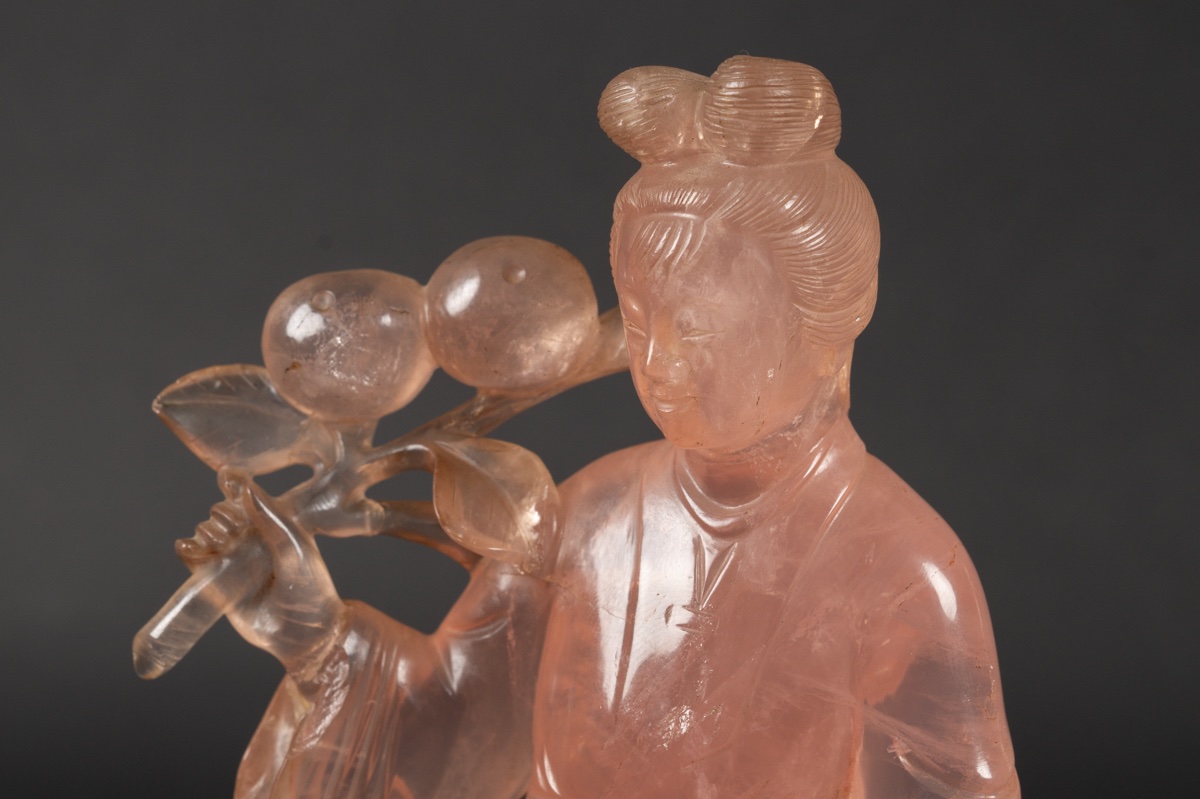Figure féminine en quartz rose, Chine, dynastie Qing, XIXe-XXe siècle.  -photo-4