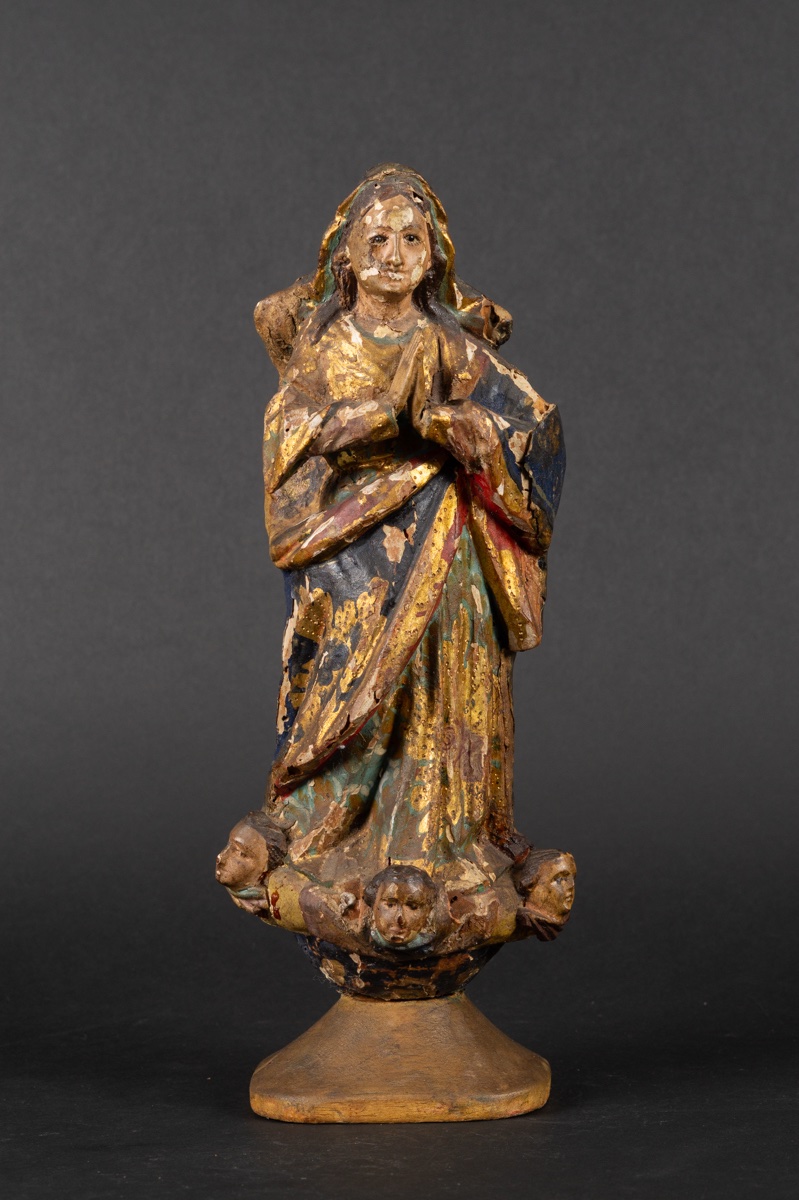 Immaculate Virgin Mary, Polychrome Wood, South America, 18th Century -photo-2