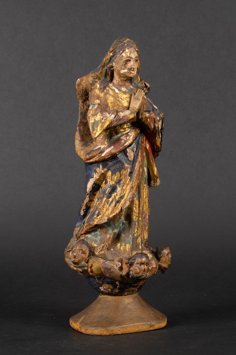 Immaculate Virgin Mary, Polychrome Wood, South America, 18th Century -photo-3