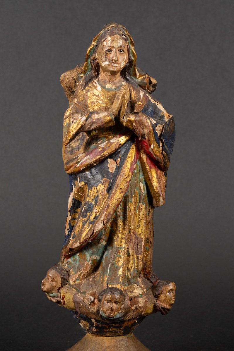Immaculate Virgin Mary, Polychrome Wood, South America, 18th Century -photo-2