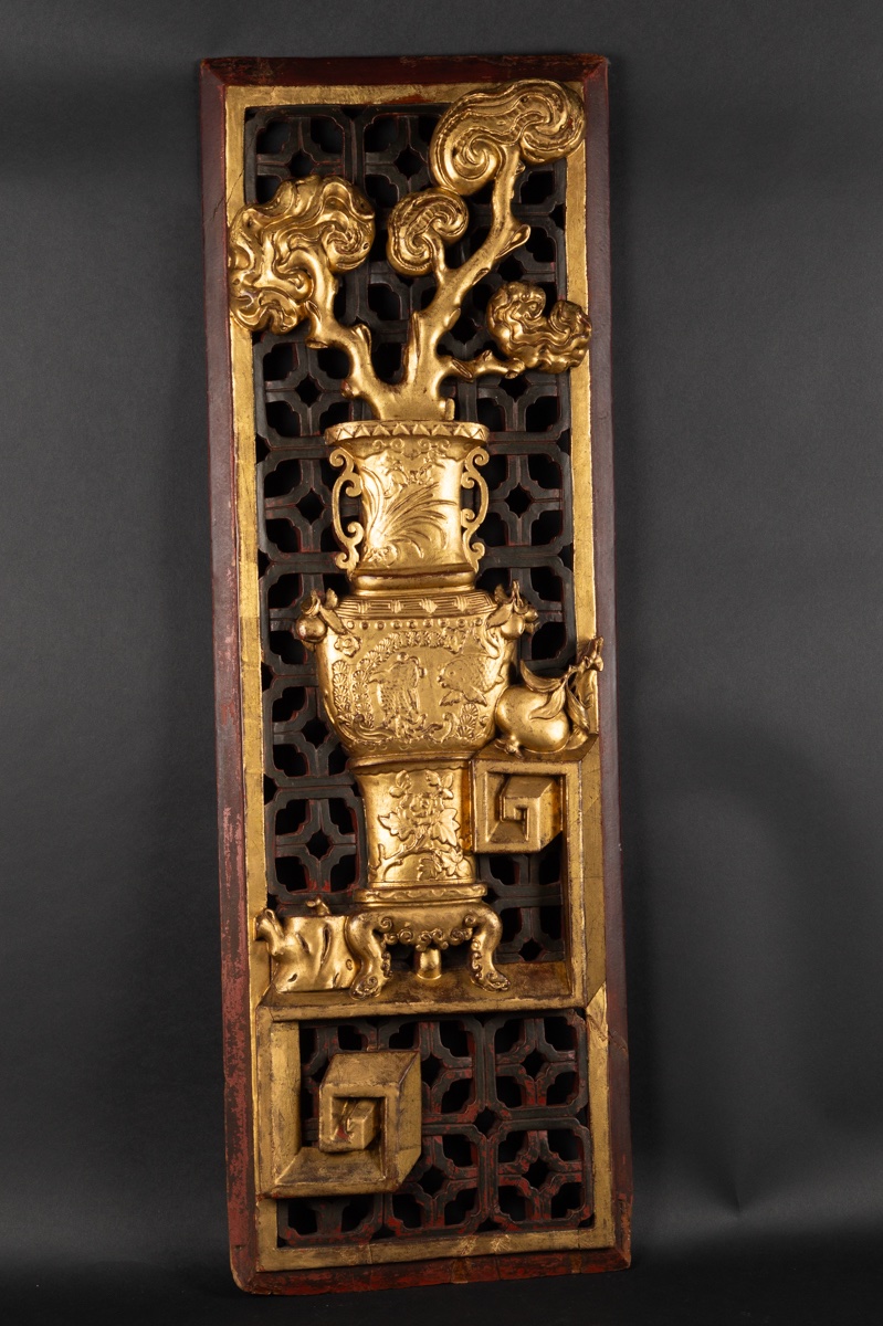 Bas-relief, bois doré, Chine, dynastie Qing, XIXe siècle  -photo-2