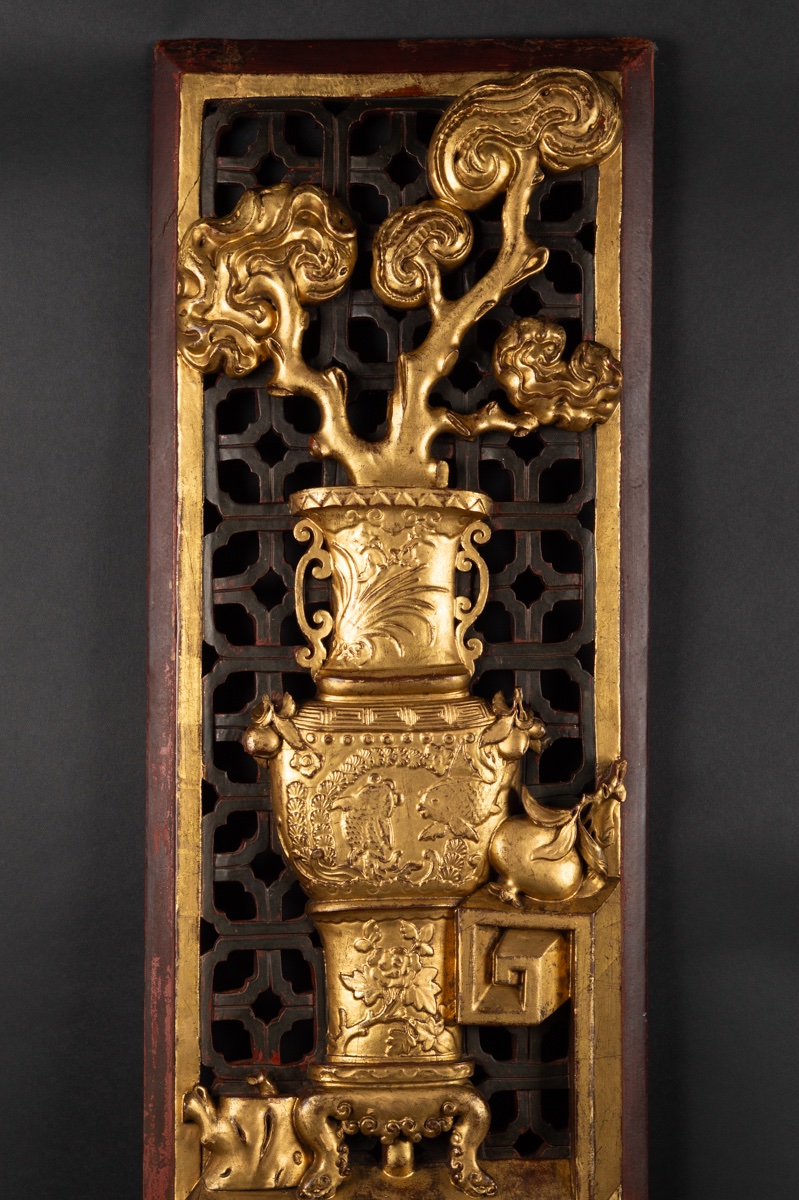 Bas-relief, bois doré, Chine, dynastie Qing, XIXe siècle  -photo-3