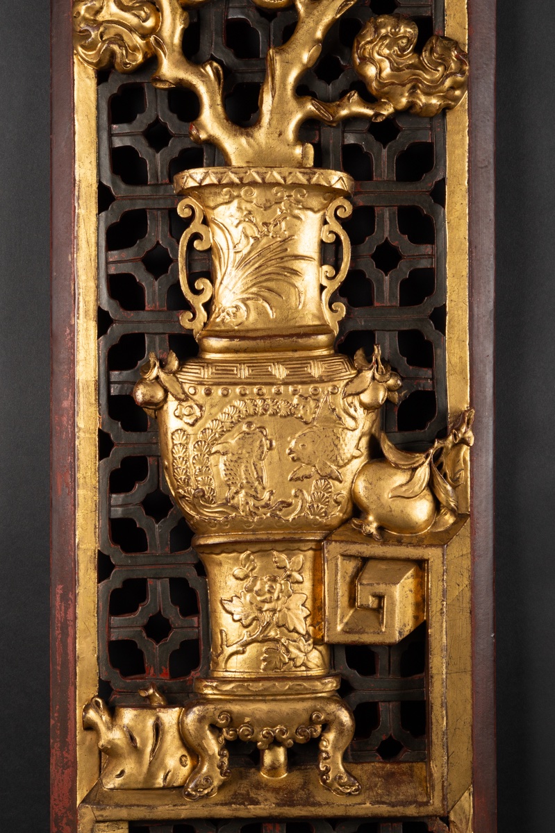 Bas-relief, bois doré, Chine, dynastie Qing, XIXe siècle  -photo-4