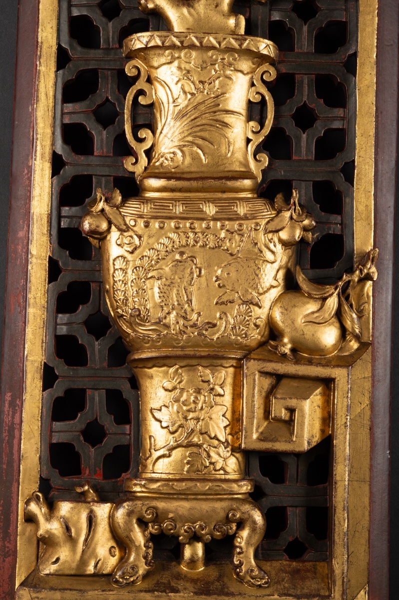 Bas-relief, bois doré, Chine, dynastie Qing, XIXe siècle  -photo-2
