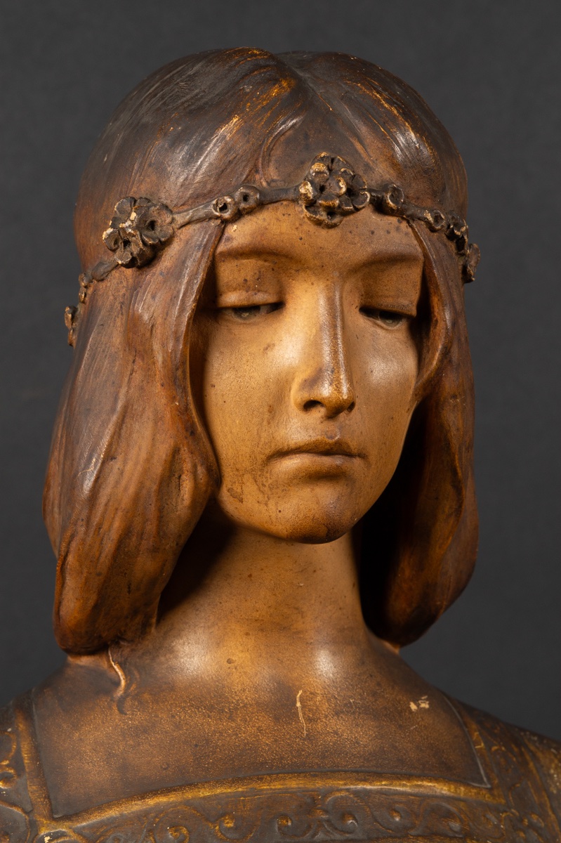 Bust Of A Woman "the Lilies", Goldscheider, Austria, Art Nouveau, Circa 1900. -photo-3