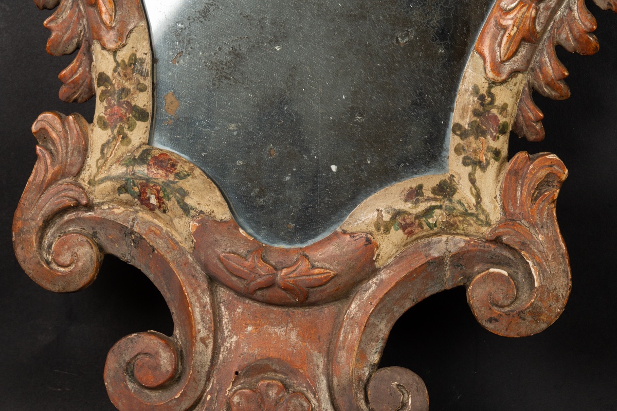 Paire de miroirs, bois peint et argenté, Italie, XVIIIe siècle. -photo-5