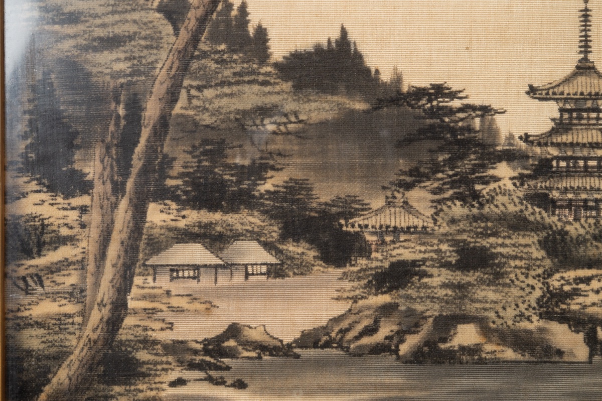 Pagode sur une île, broderie Yuzen Birodo, Japon, ère Meiji (1868-1912).  -photo-4