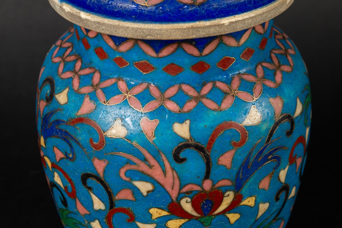 Vase With Lid, Signed, Totai Shippo, Japan, Meiji Period (1868-1912). -photo-3