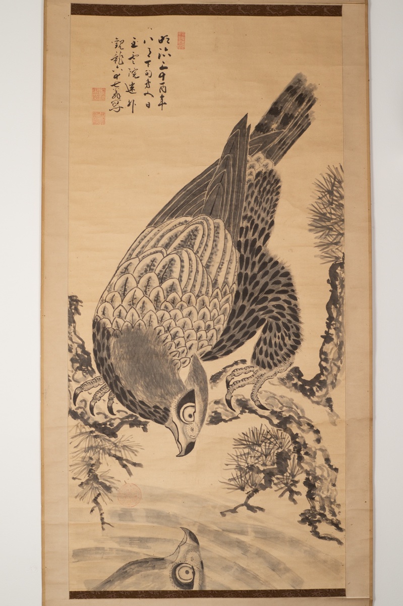 Falcon Looking At Its Reflection, Ryūzan, Kakemono, Sumi-e, Japan, Meiji Era, 1896. -photo-2