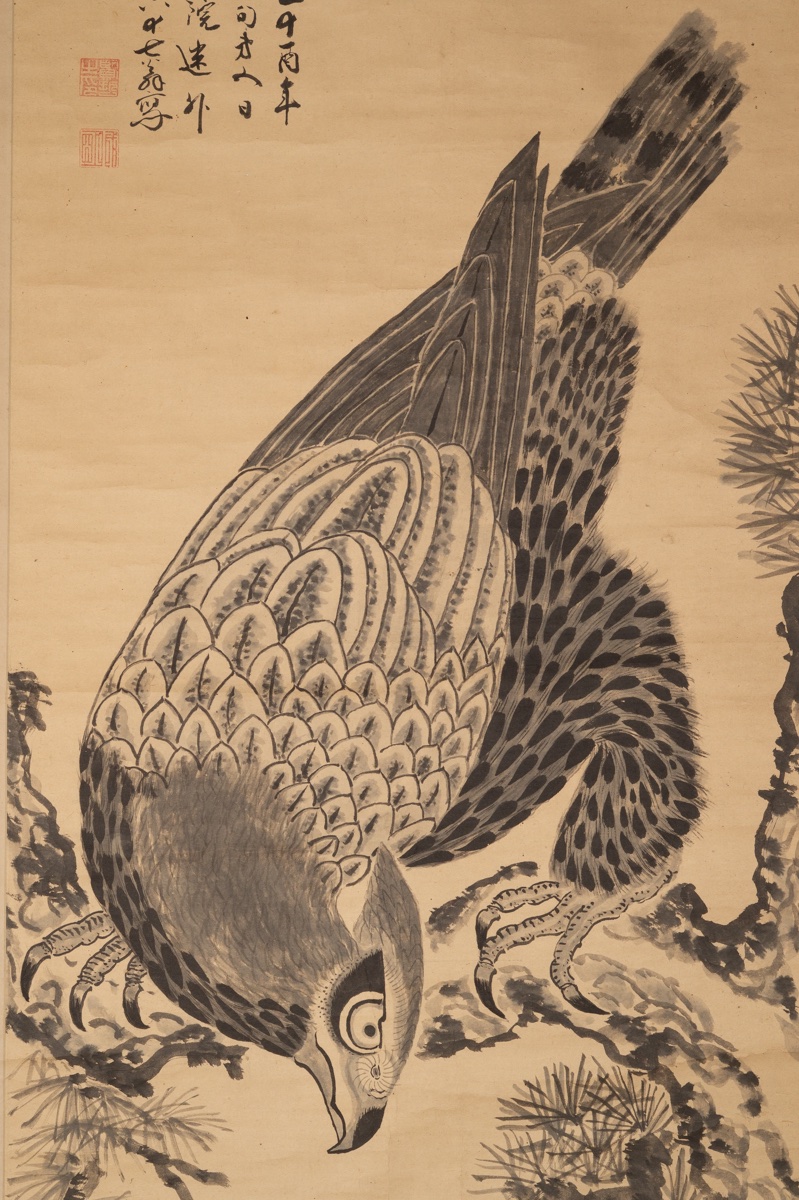 Falcon Looking At Its Reflection, Ryūzan, Kakemono, Sumi-e, Japan, Meiji Era, 1896. -photo-4