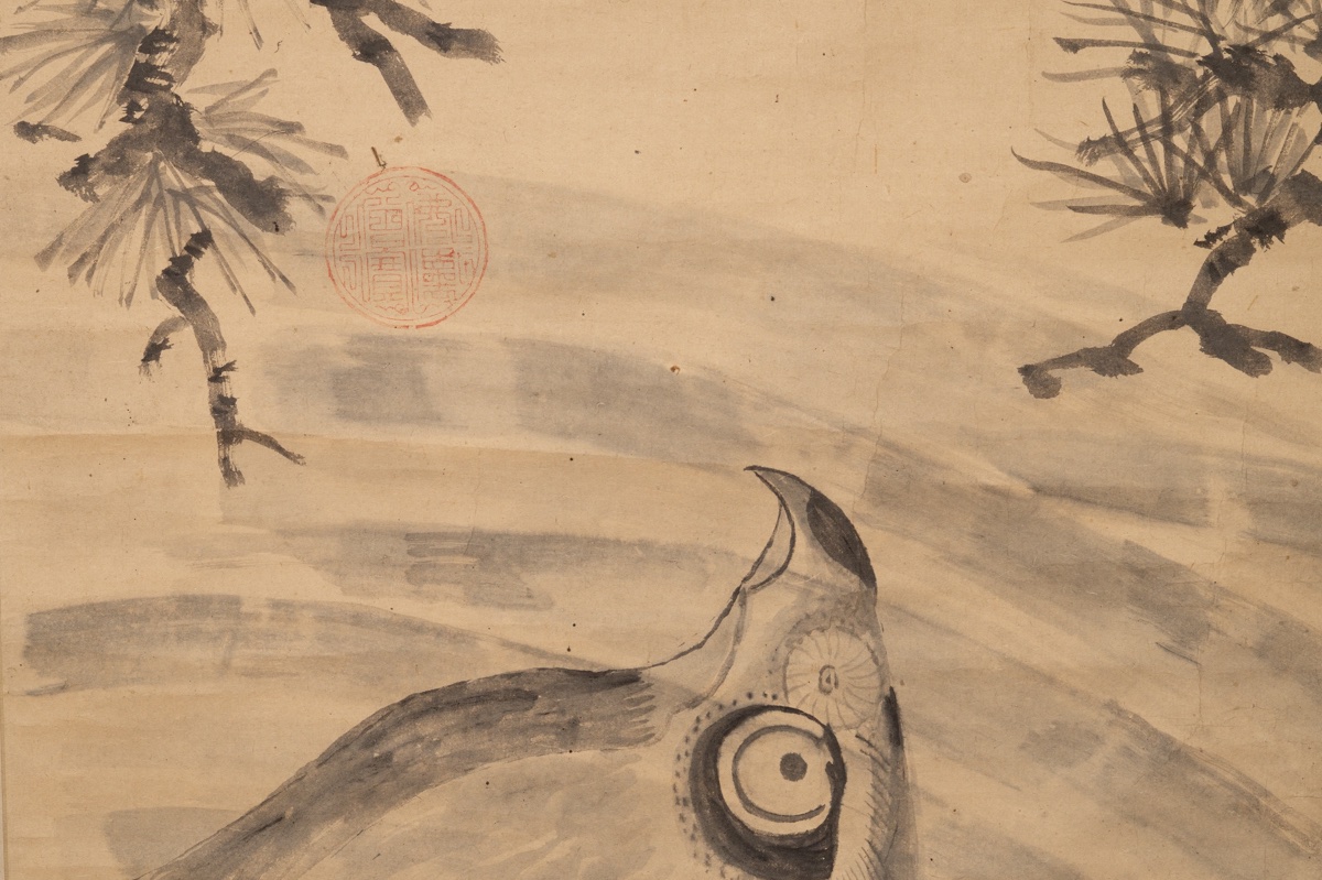 Falcon Looking At Its Reflection, Ryūzan, Kakemono, Sumi-e, Japan, Meiji Era, 1896. -photo-4