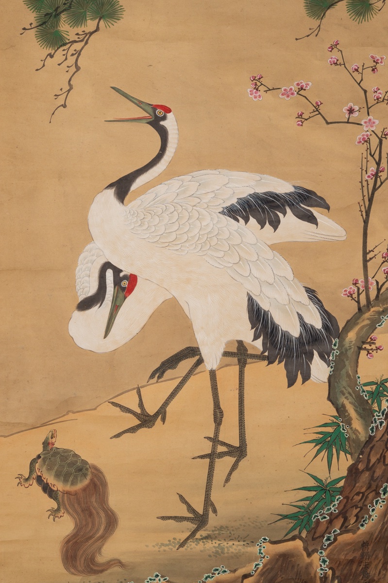 Couple de grues et tortue, Kanō, kakemono, Japon, XIXe siècle. -photo-4