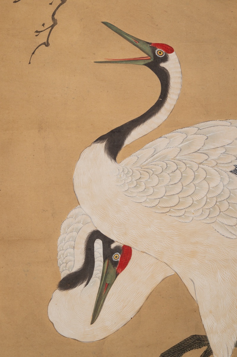 Couple de grues et tortue, Kanō, kakemono, Japon, XIXe siècle. -photo-1