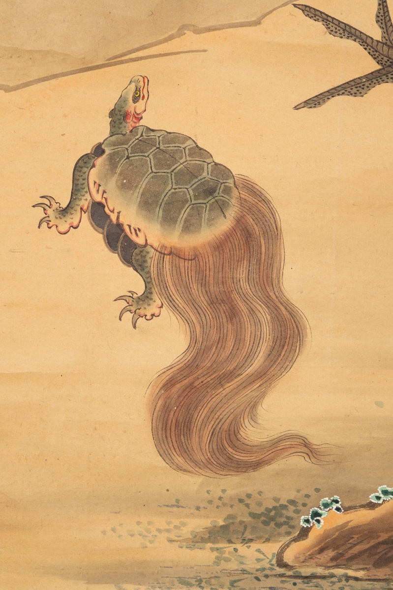 Couple de grues et tortue, Kanō, kakemono, Japon, XIXe siècle. -photo-2