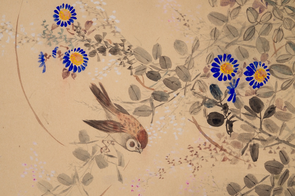 Pair Of Sparrows And Flowers, Unzan, Kakemono, Japan, 19th-20th Century-photo-4