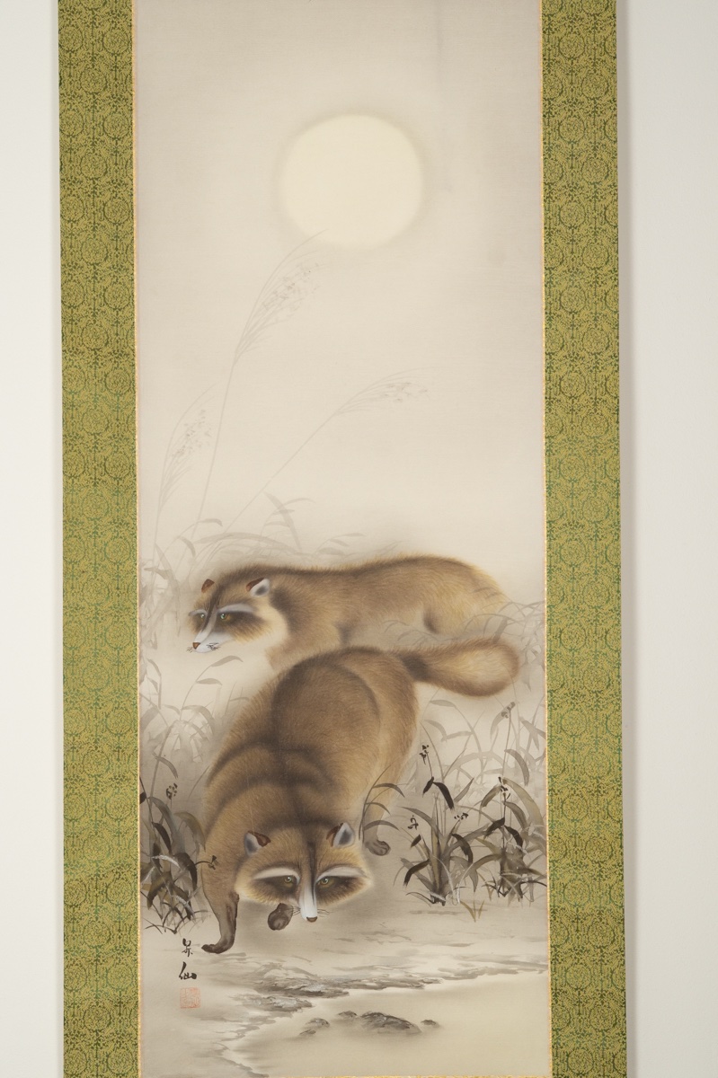 Tanuki Couple And The Moon, Shōsen, Kakemono, Japan, 20th Century. -photo-4