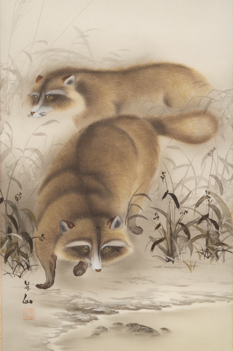 Tanuki Couple And The Moon, Shōsen, Kakemono, Japan, 20th Century. -photo-2