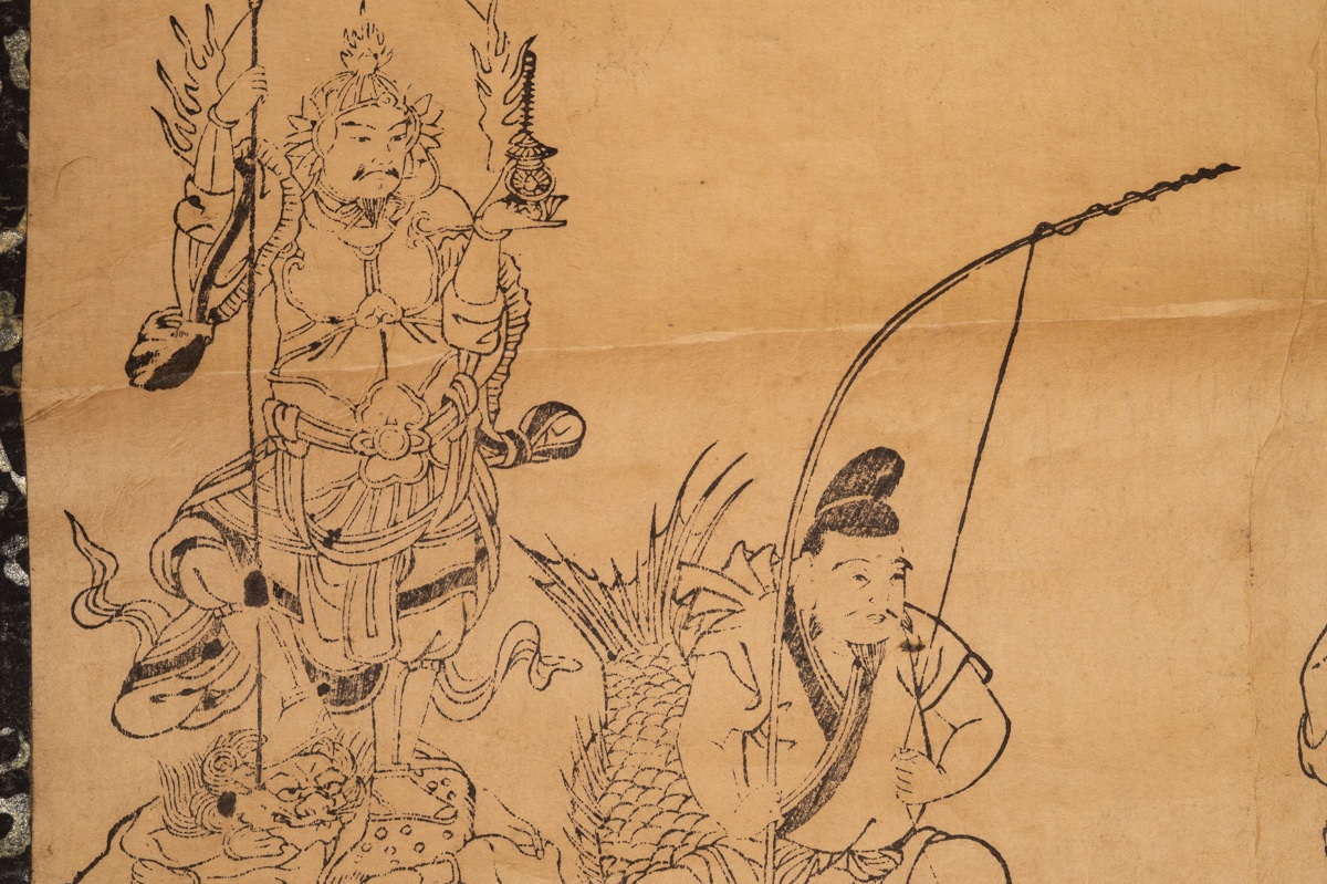 Bouddha avec des figures, gravure sur bois, kakemono, Japon, période Edo, XIXe siècle.-photo-5