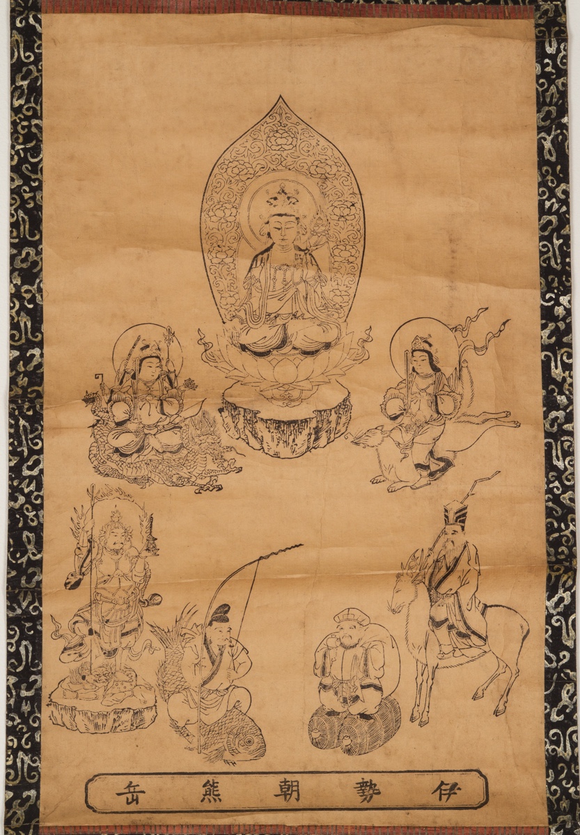 Bouddha avec des figures, gravure sur bois, kakemono, Japon, période Edo, XIXe siècle.