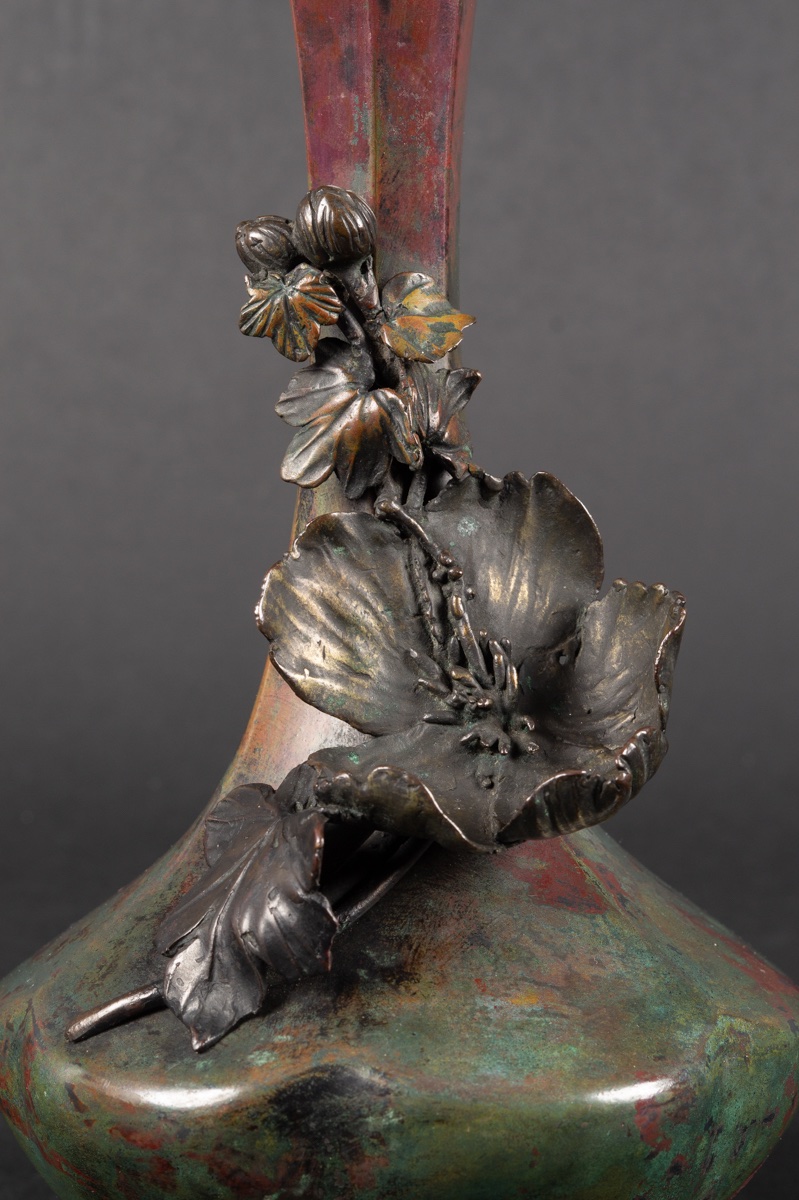 Vase With Flowers, Bronze, Japan, Meiji Era (1868-1912). -photo-1