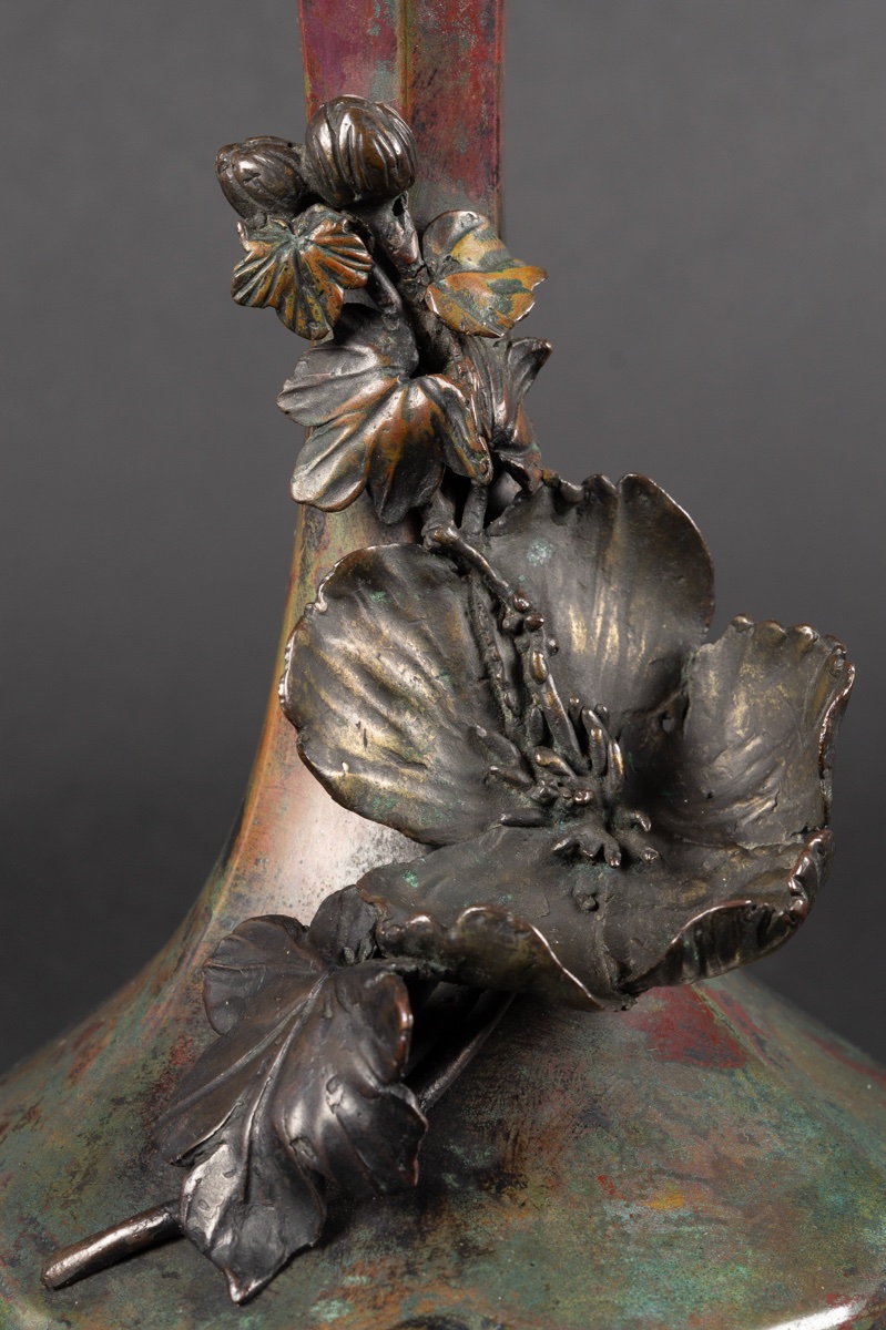 Vase With Flowers, Bronze, Japan, Meiji Era (1868-1912). -photo-2