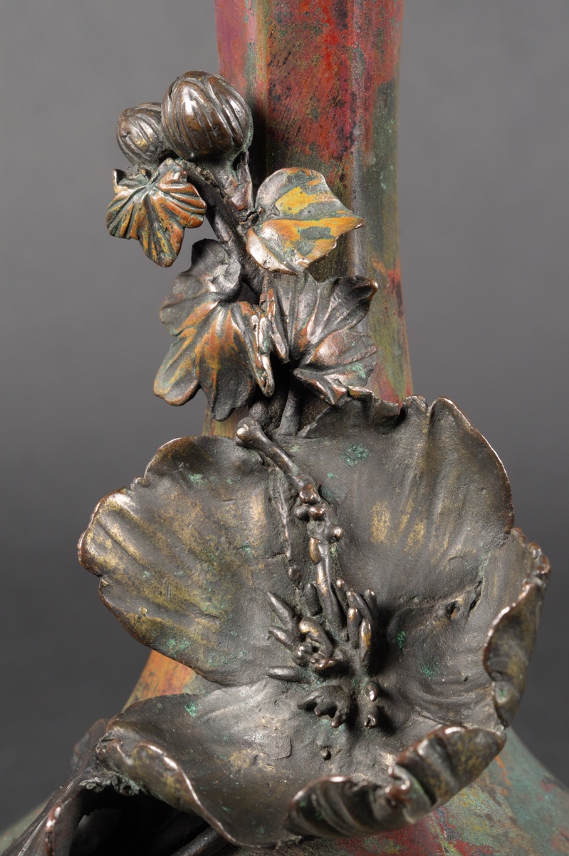 Vase With Flowers, Bronze, Japan, Meiji Era (1868-1912). -photo-3
