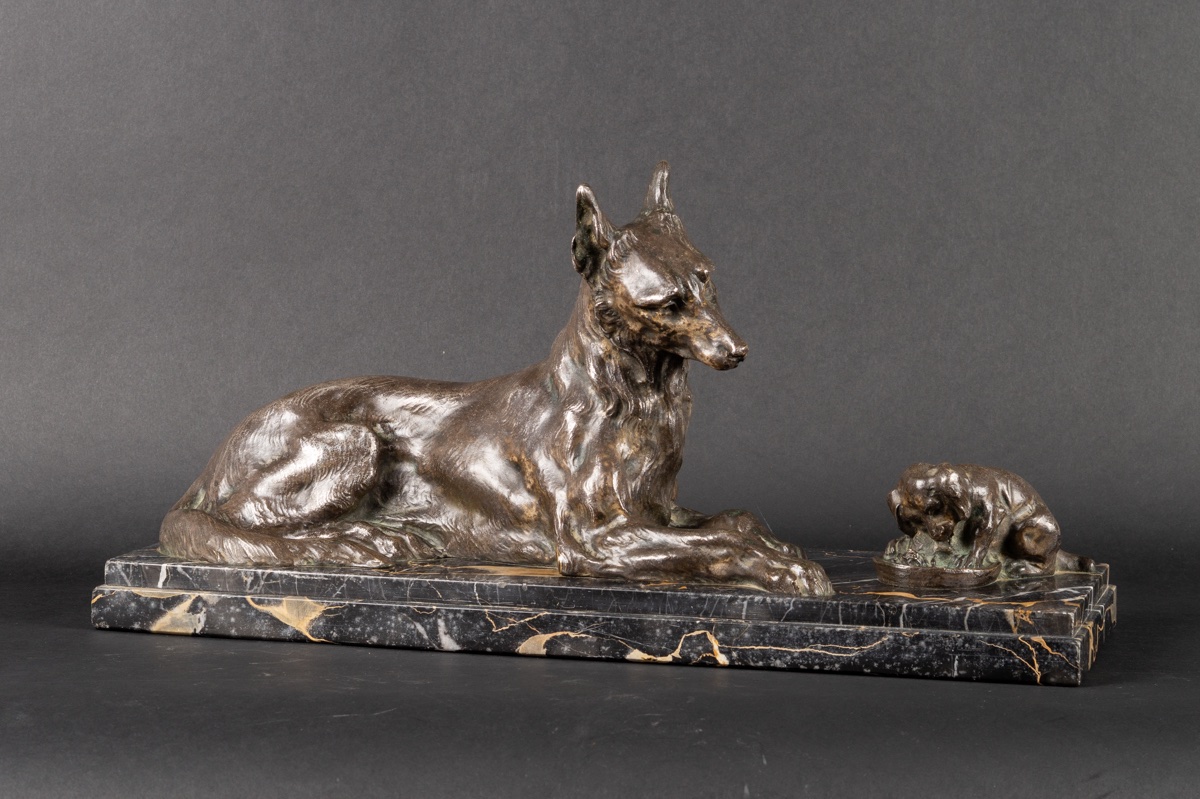 Paire de bergers, bronze argenté, H. Varnier, France, XIXe-XXe siècle.  -photo-3