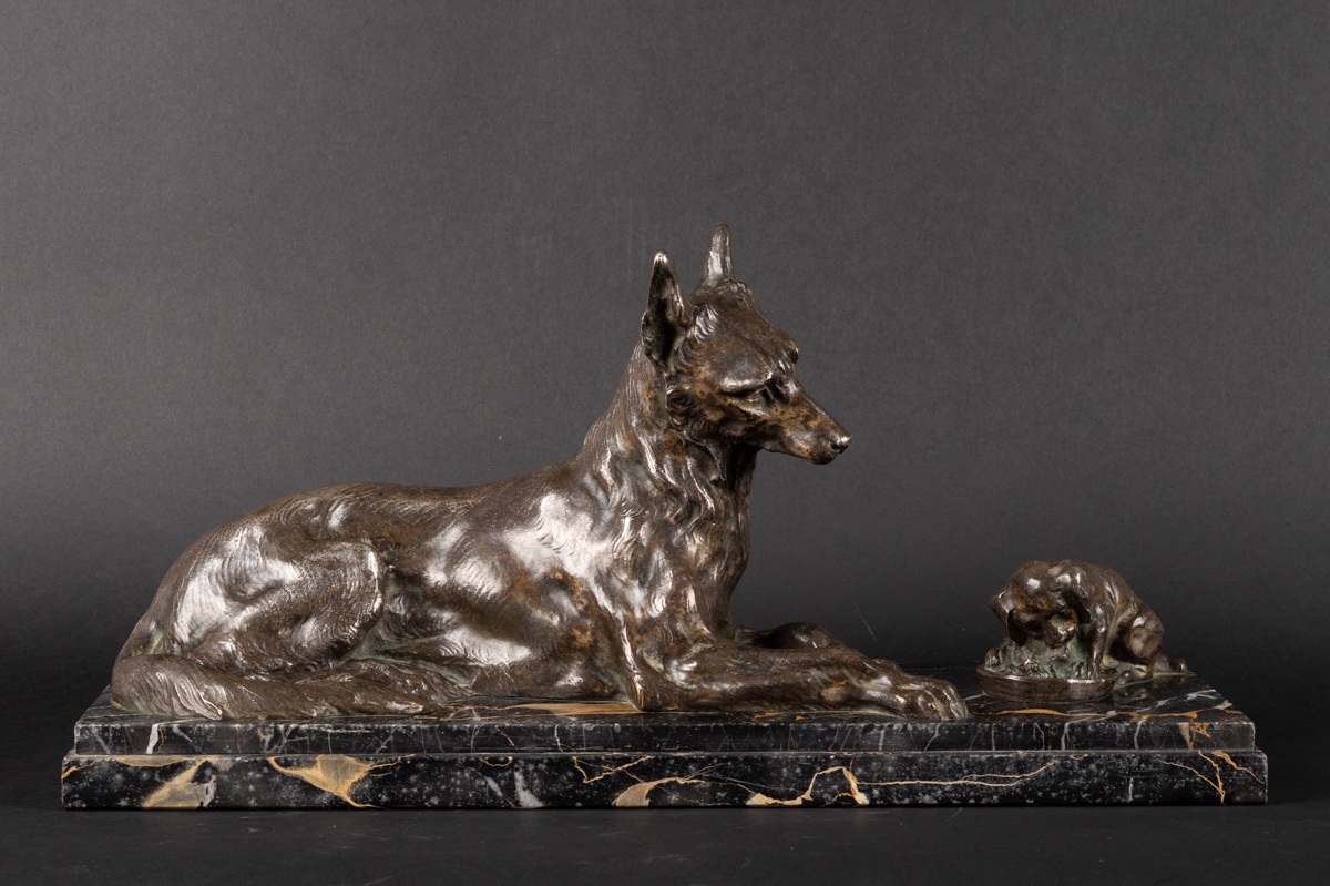 Paire de bergers, bronze argenté, H. Varnier, France, XIXe-XXe siècle.  -photo-1