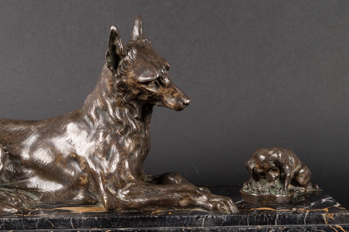 Paire de bergers, bronze argenté, H. Varnier, France, XIXe-XXe siècle.  -photo-2