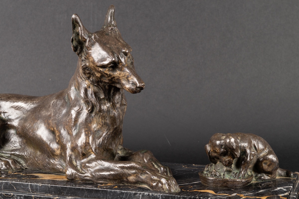 Paire de bergers, bronze argenté, H. Varnier, France, XIXe-XXe siècle.  -photo-3