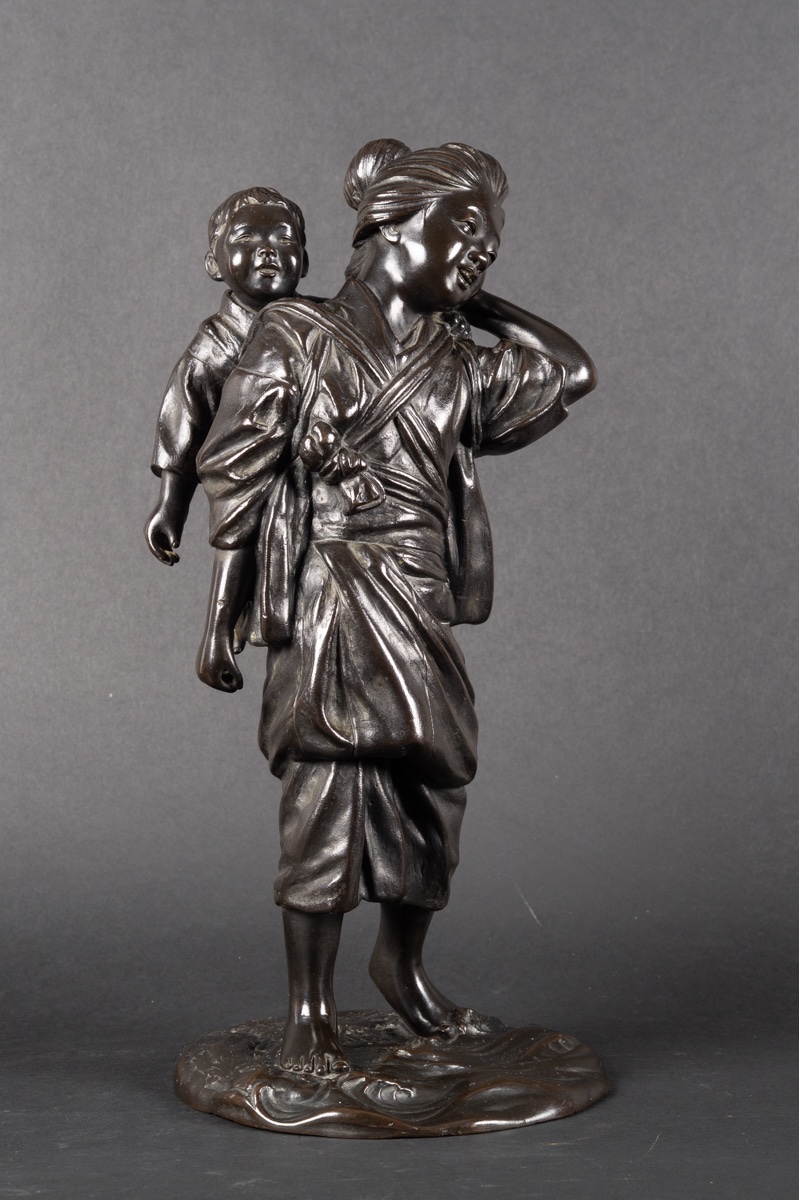 Mère et enfant, Kakuha Kanzaemon, bronze, Japon, ère Meiji (1868-1912).  -photo-2