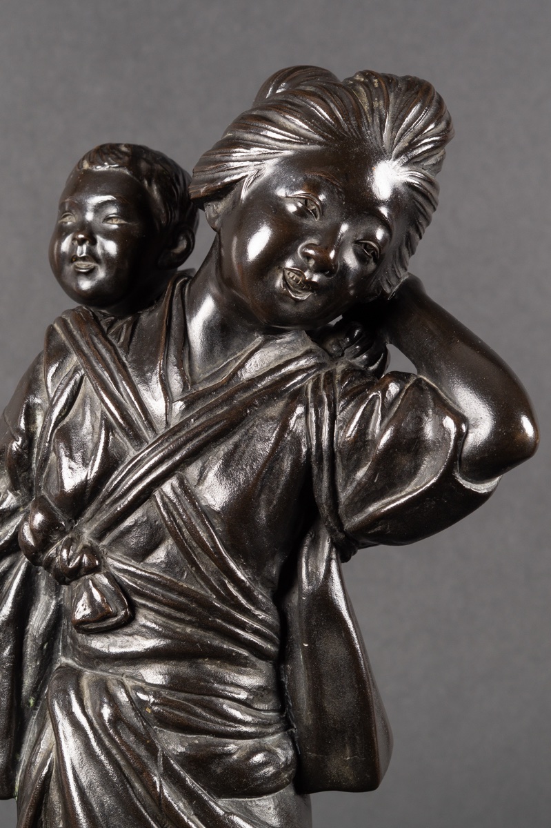 Mère et enfant, Kakuha Kanzaemon, bronze, Japon, ère Meiji (1868-1912).  -photo-2