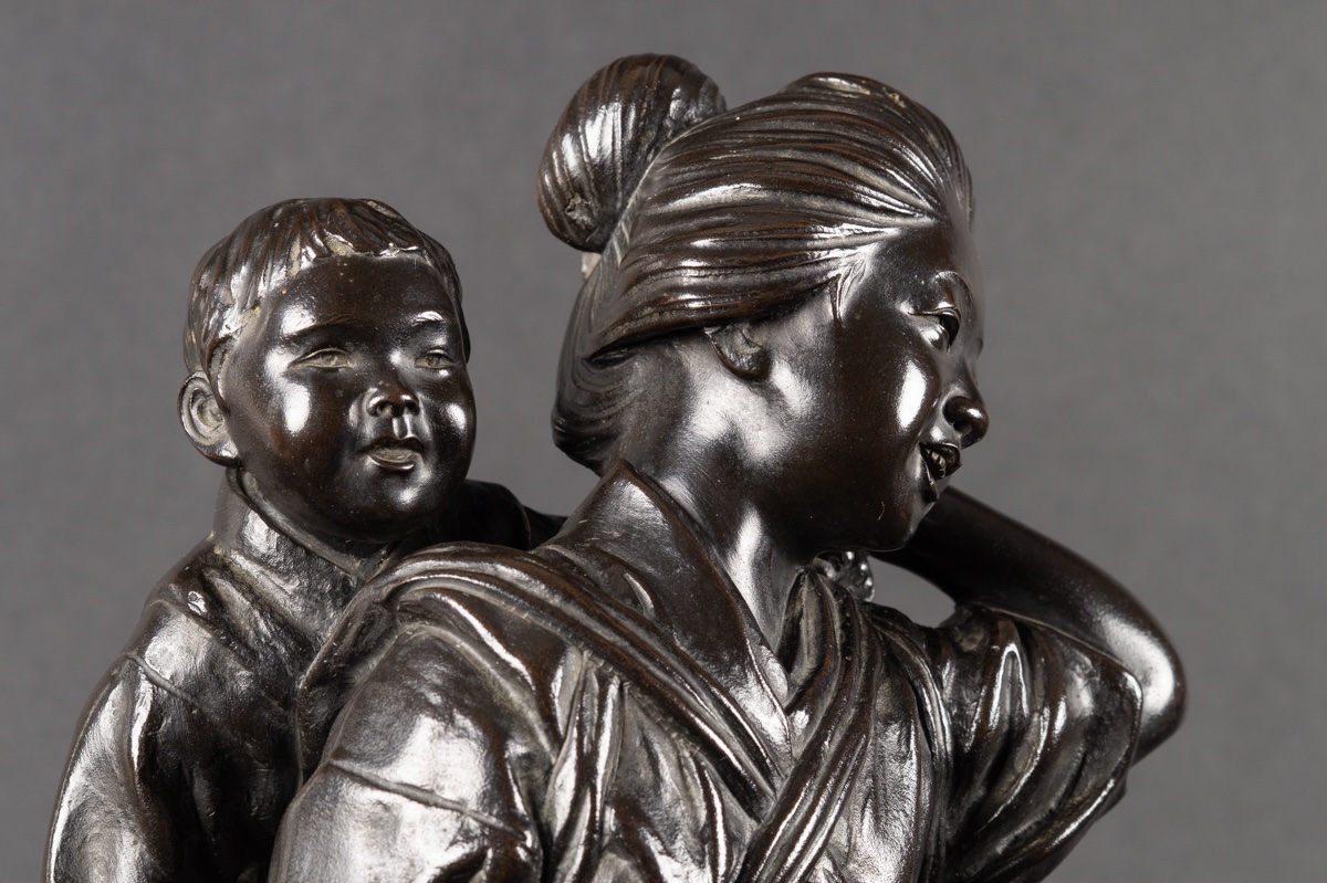 Mère et enfant, Kakuha Kanzaemon, bronze, Japon, ère Meiji (1868-1912).  -photo-4