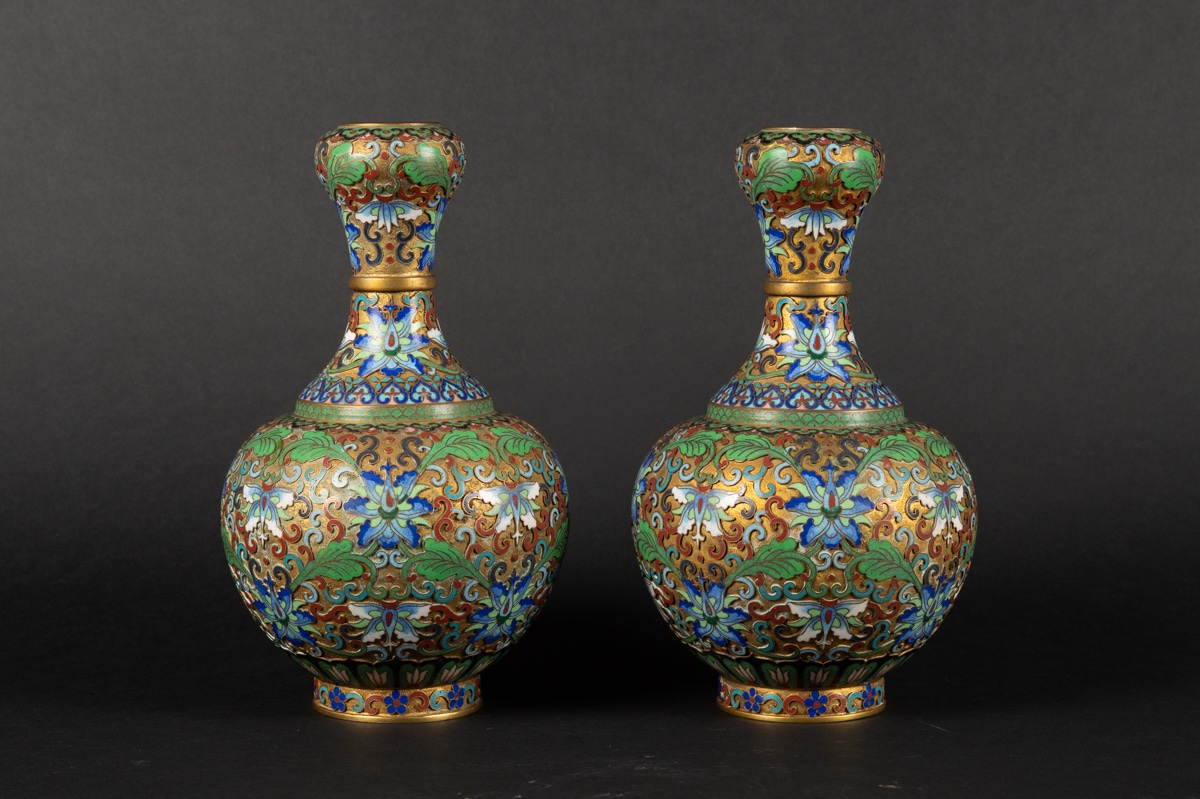 Pair Of Vases, Cloisonné, China, Early 20th Century.-photo-2
