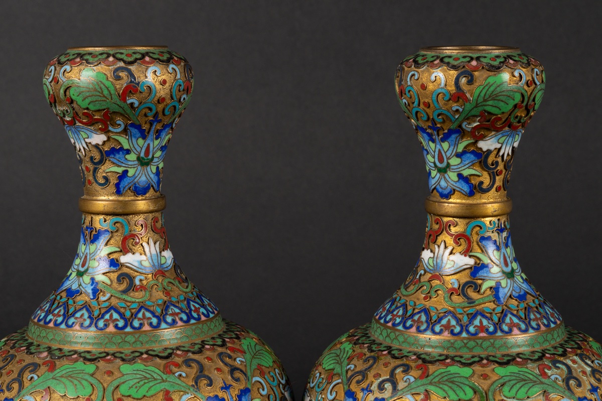 Pair Of Vases, Cloisonné, China, Early 20th Century.-photo-4
