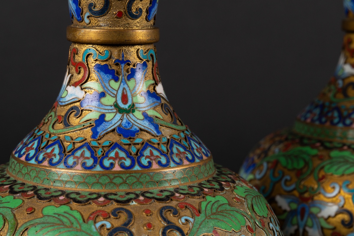 Pair Of Vases, Cloisonné, China, Early 20th Century.-photo-4