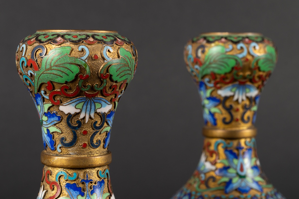 Pair Of Vases, Cloisonné, China, Early 20th Century.-photo-5