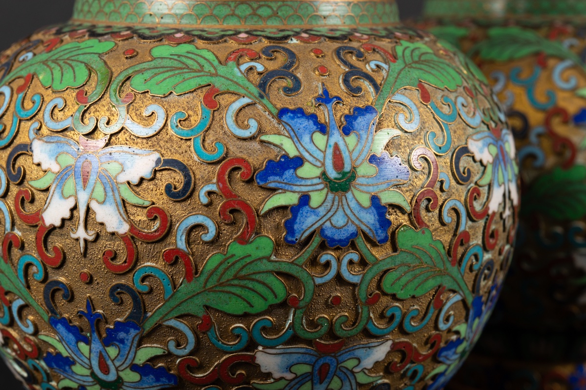 Pair Of Vases, Cloisonné, China, Early 20th Century.-photo-6