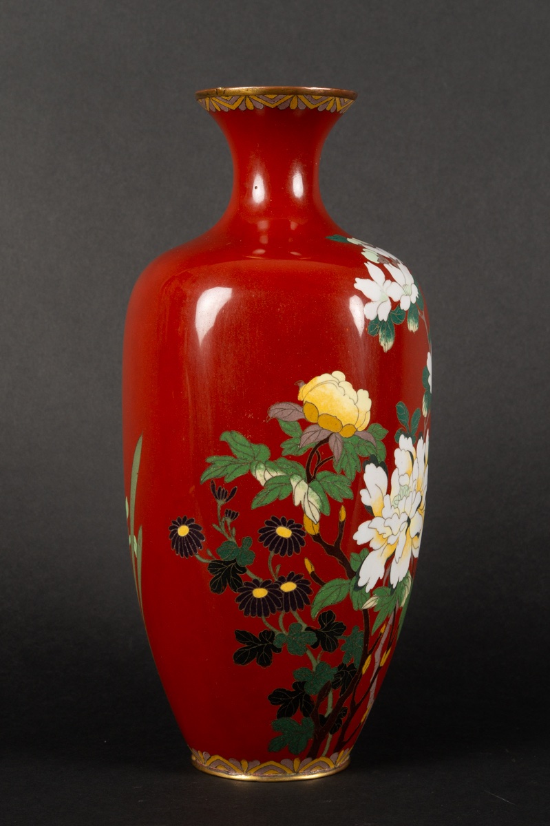 Vase With Peonies, Cloisonné, Japan, Meiji Period (1868-1912).  -photo-2