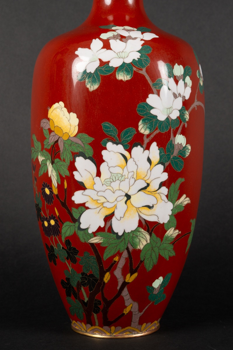 Vase With Peonies, Cloisonné, Japan, Meiji Period (1868-1912).  -photo-1
