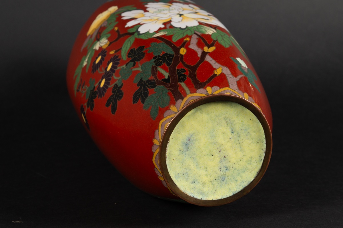 Vase With Peonies, Cloisonné, Japan, Meiji Period (1868-1912).  -photo-8