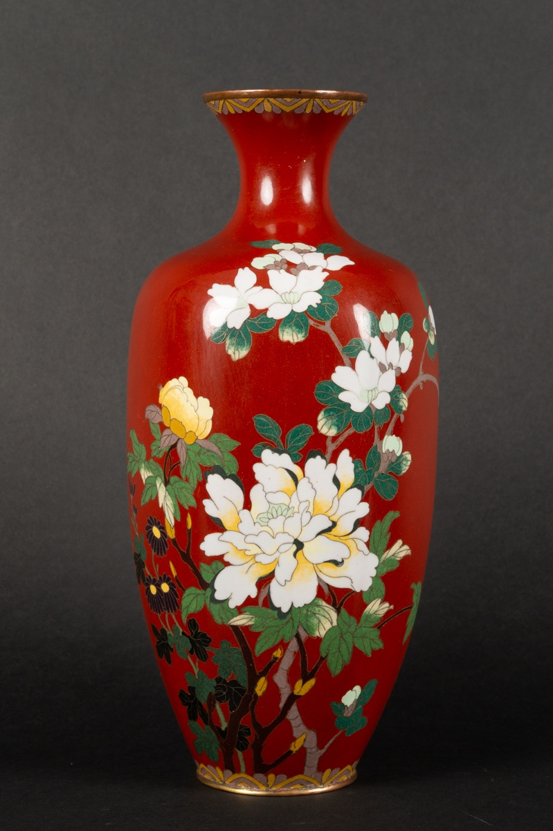 Vase With Peonies, Cloisonné, Japan, Meiji Period (1868-1912).  
