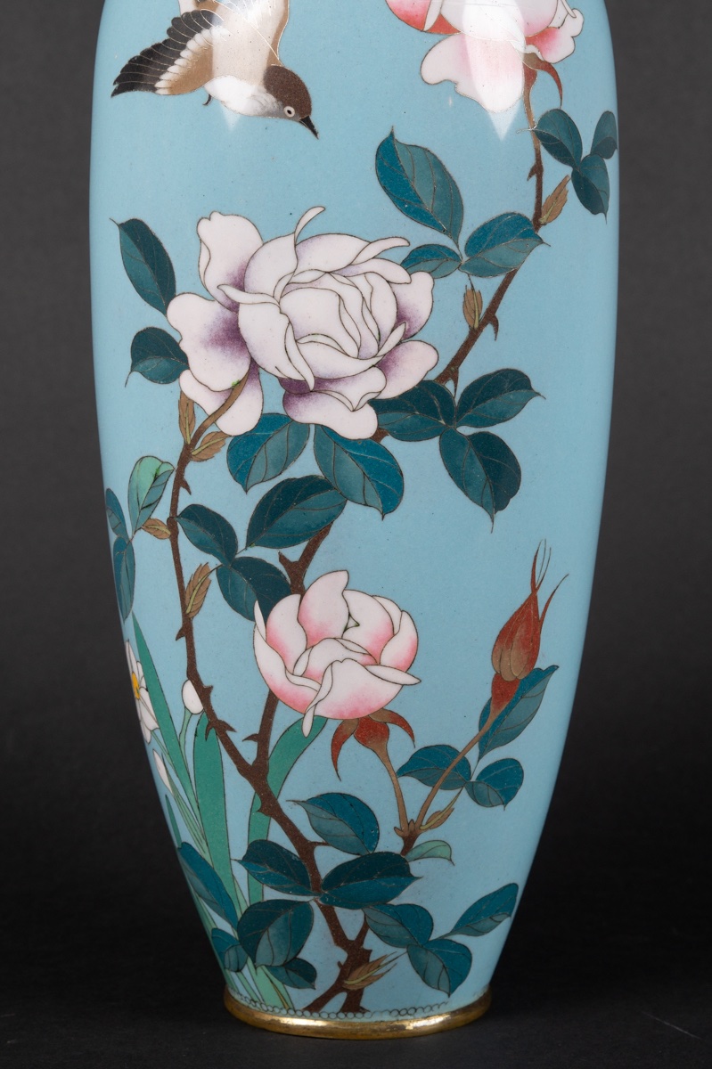 Vase With Roses, Cloisonné, Japan, Meiji / Taisho Period, Early 20th Century-photo-4