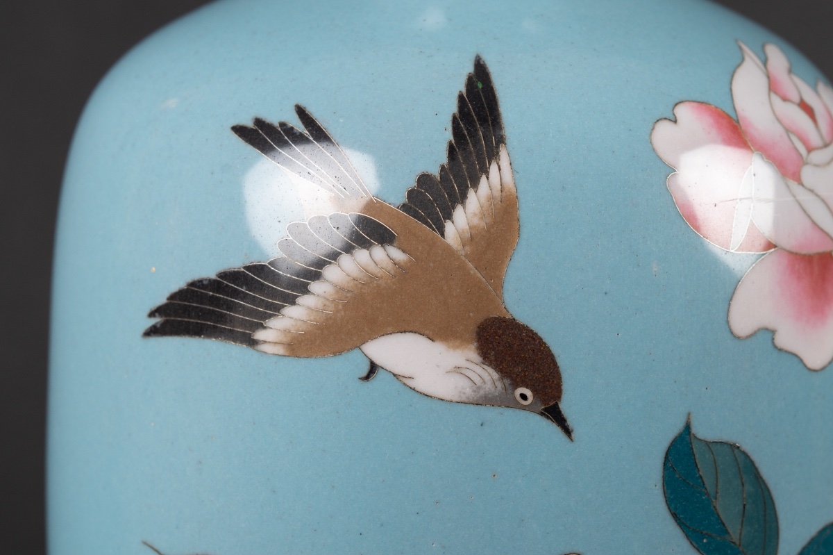 Vase With Roses, Cloisonné, Japan, Meiji / Taisho Period, Early 20th Century-photo-2